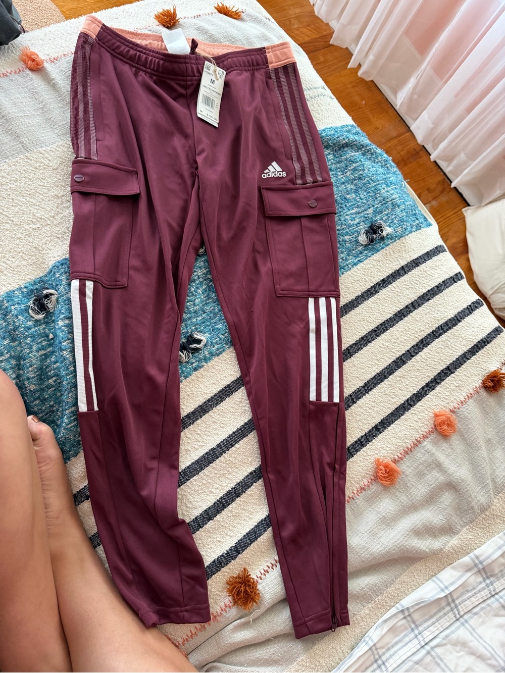 adidas Maroon and Peach Cargo Joggers